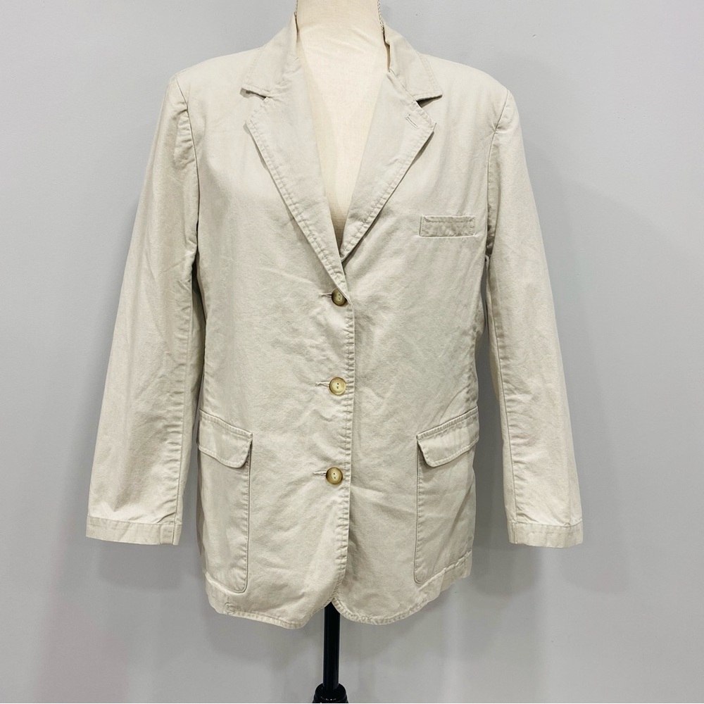 VTG LL BEAN 8P Twill Khaki Cotton Single Breasted Preppy Blazer Jacket Academia